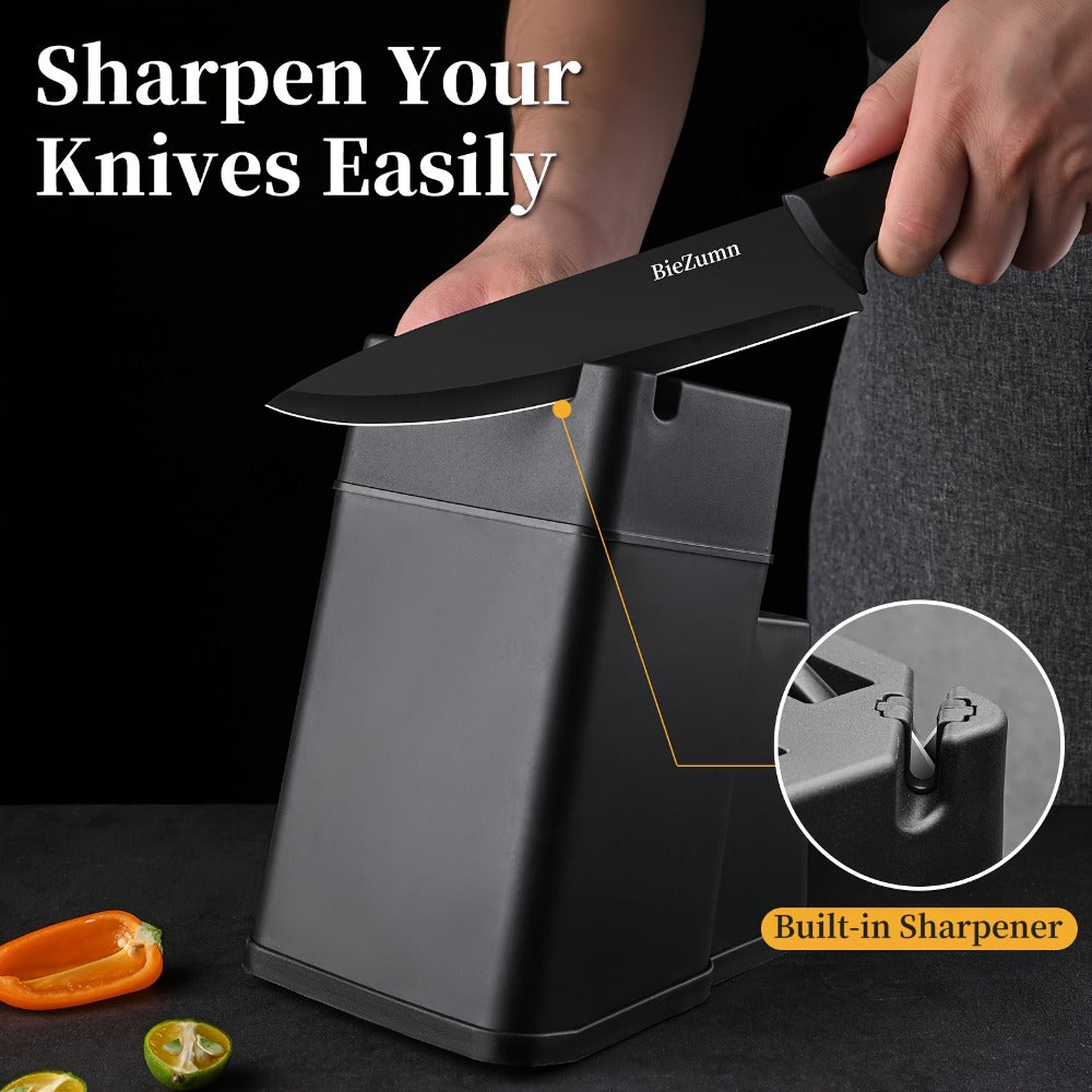 Kitchen Knife Set ¨C 3-Piece & 14-Piece Multi-Purpose Chef¡¯s Knife, Steak Knife, Fruit Knife & Scissors with Storage Block, Black