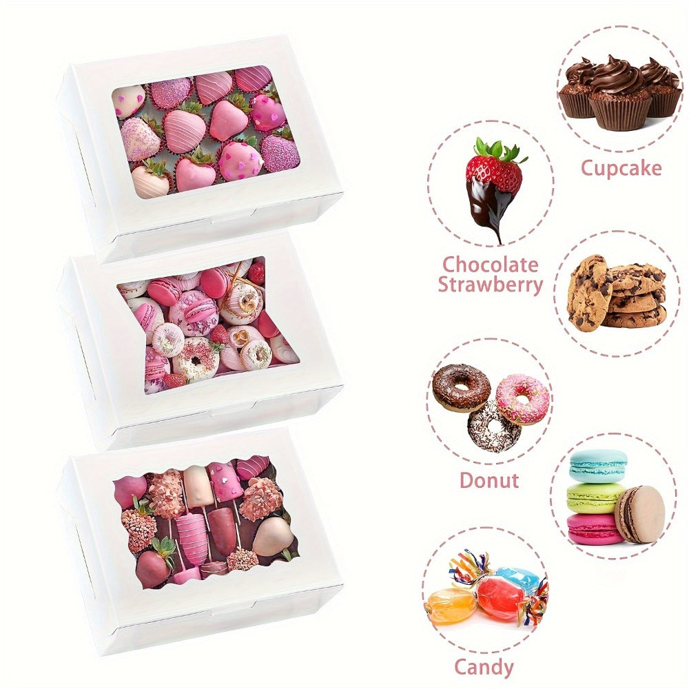 Cookie Boxes with Window 48pcs | 8x6x2.5 Inch Bakery Boxes 3 Styles | Clear Window Pastry Gift Boxes for Chocolate Covered Strawberries, Candy, Donuts, Cookies | Birthday Party, Wedding, Father's Day