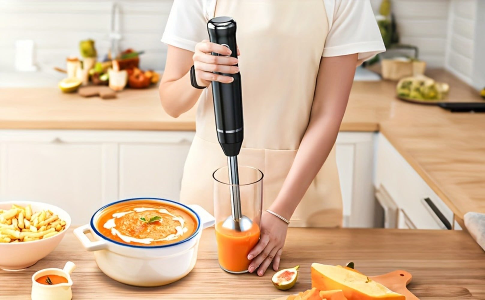 Immersion Blender 400W Handheld Stick Mixer with 2 Speeds & Turbo Mode 304 Stainless Steel Blades ¨C Corded Hand Blender with Detachable Base for Soup Smoothie Puree Baby Food