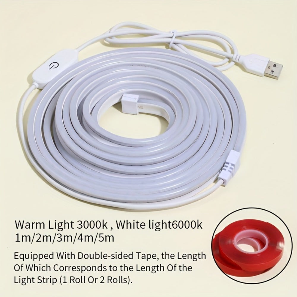 LED Neon Light Strip Touch Dimmer USB Flexible Ambient Glow Strip Lights for Vanity Mirror Bathroom Mirror Live Streaming Fill Light Bedroom Decor White Warm White 118in 196in 2pcs