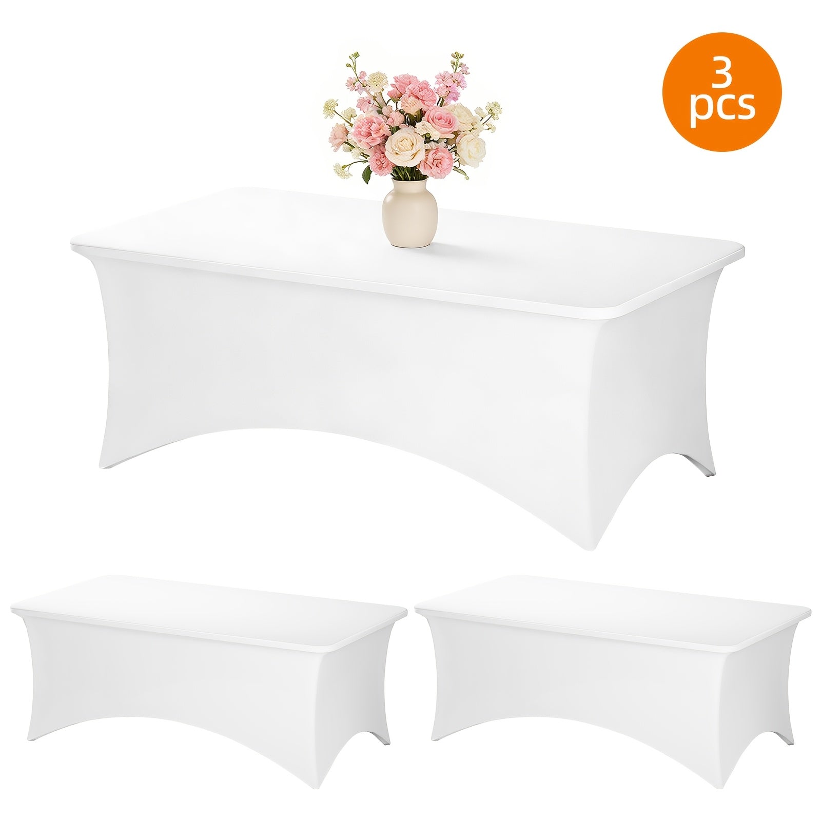Spandex Stretch Fitted Tablecloths 2pcs 3pcs ¨C 4ft 6ft 8ft Rectangular Elastic Table Covers, Wrinkle-Resistant in Black & White for Wedding, Banquet, Trade Show, Graduation & Party Decoration