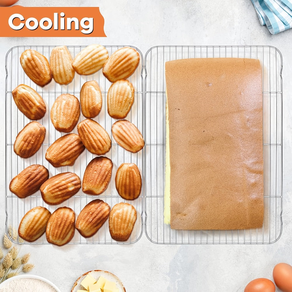 Cooling Rack 2pcs, Heavy Duty Carbon Steel Baking Rack for Cookies, Cakes and Roasting, Oven Safe Wire Rack for Grilling Turkey, Fits Standard Baking Sheet, for Home and Commercial Kitchen Use
