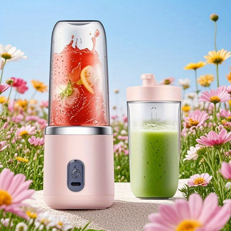 Portable Double Cup Blender & Juicer 2 Sets USB Rechargeable - 1500mAh Personal Mixer with Cups & Motor Base for Smoothies, Milkshakes & Drinks, Travel Blender Gift, Purple Blue Pink White