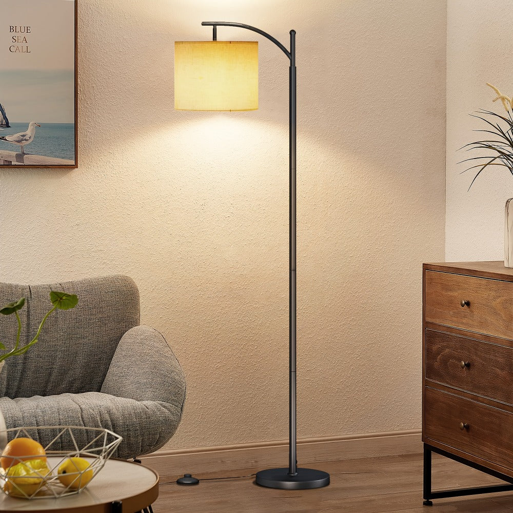 Floor Lamp for Living Room - Industrial Standing Lamp with 3 Color Temperatures, 9W LED Bulb & Beige Lampshade Included, Tall Reading Floor Lamp for Bedroom Office, Black