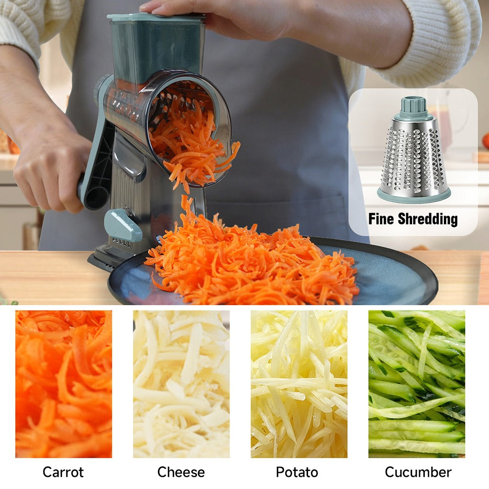 Rotary Vegetable Chopper Cheese Grater 5 Interchangeable Drum Blades Suction Base Ergonomic Handle for Cheese Vegetables Nuts Slicing Shredding