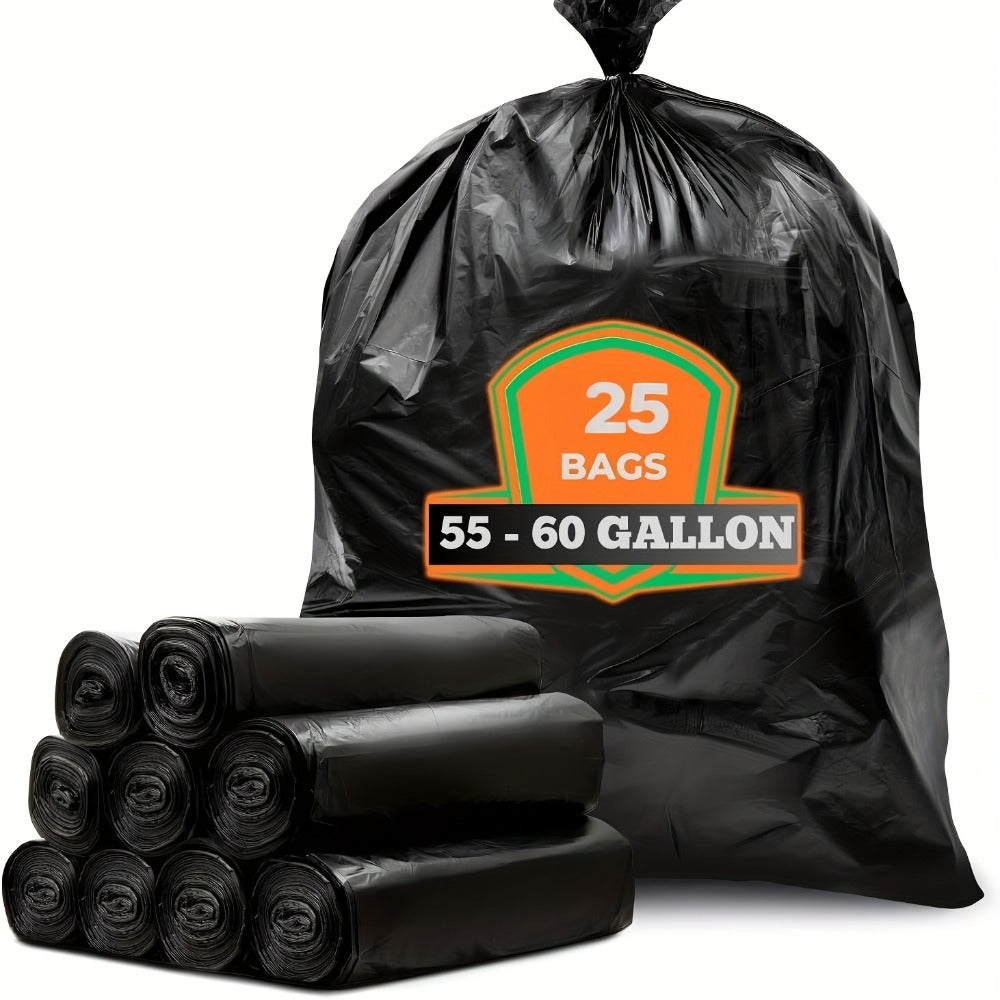 65 Gallon Heavy Duty Trash Bags, Extra Large Black Garbage Bags Tear-Resistant Thickened, 25 & 50 Count for Yard Waste, Outdoor Cleanup, Camping, Lawn & Leaf Bags ¨C Supports Up to 8kg