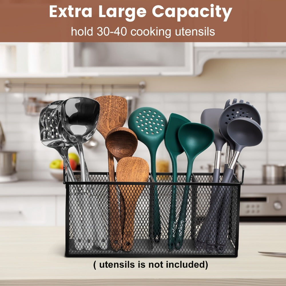 Kitchen Utensil Holder 4-Compartment Diatomaceous Earth Base Organizer
