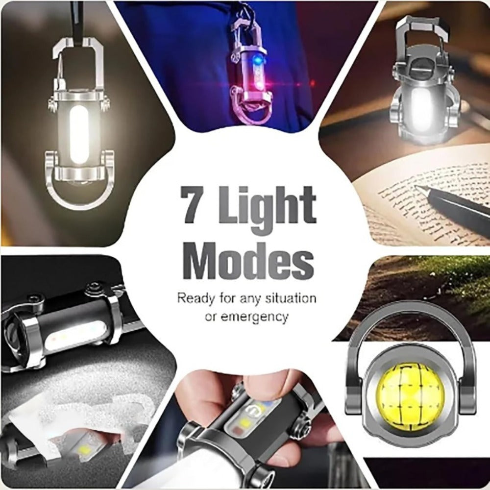 Mini Keychain Flashlight 4 Pack USB Rechargeable, 1200 Lumens 7 Modes Compact EDC Pocket Flashlight with Phone Charging Function, Clip-On Portable Torch for Hiking Camping Emergency Outdoor Survival