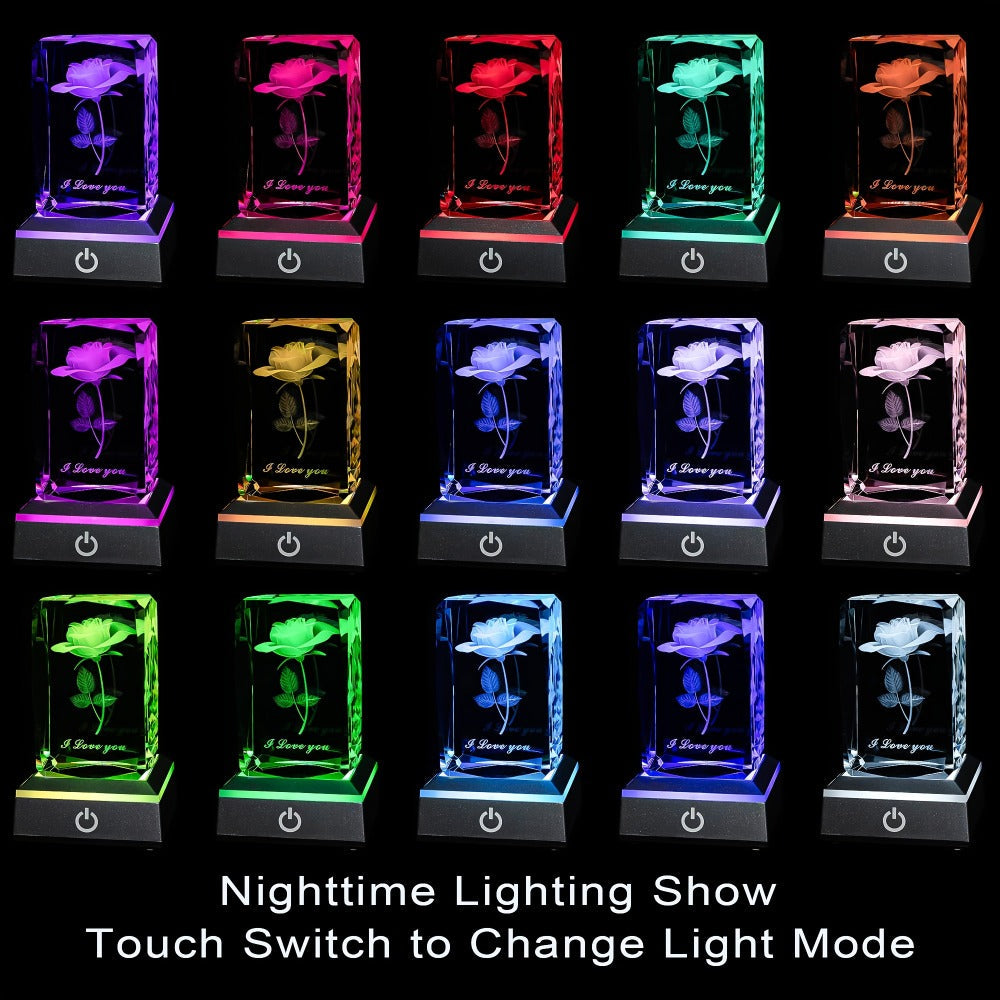 Rose Crystal LED Night Light ¨C Colorful Floral LED Sign Lamp, Romantic Desk Light for Bedroom Vanity, Unique Gift for Girlfriend Wife Mom on Women's Day Anniversary Birthday (4 Styles)