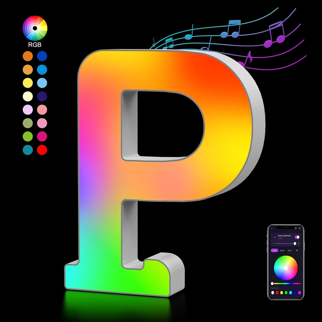 LED Letter Lights Music Sync - Colorful Flashing Marquee Alphabet Lights for Room Decor, Party, Bedroom, Festival & Camping, Numbers 0-9 & A-Z & Symbols Available, Night Light Wall Decoration