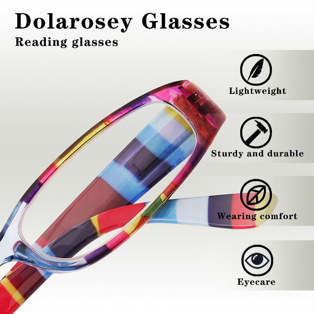 Reading Glasses 4-Pack Retro Rectangle Spring Hinge Multi-Strength for Men and Women ¨C 1.0x to 4.0x Magnification Colorful Printed Frames Eyeglasses Set
