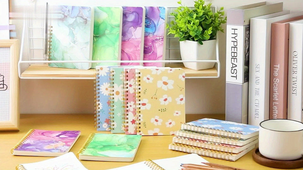 A6 Spiral Notebooks 8 Pack - Floral Design College Ruled Journals with Tear-Off Pages | Portable Memo Pads for Students & Office | Gift Set