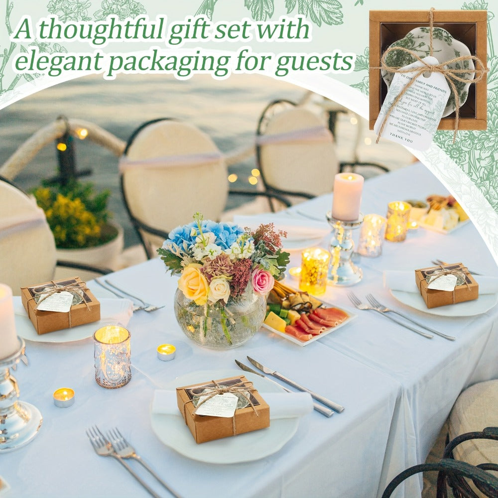 Wedding Favors for Guests 80 Pack Small Ceramic Bowls Bulk Set | 3.3 Inch Green Verdure Mini Dipping Bowl Sauce Dish with Cards & Box for Party Shower Souvenir
