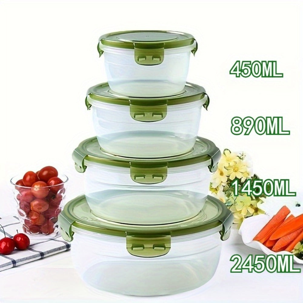 Refrigerator Storage Containers Large Capacity 3/4pcs Airtight - Keeps Fruit Vegetable Meat Egg Dumpling Fresh, Stackable Space-Saving Plastic Food Storage Boxes for Kitchen Fridge, Purple Green Blue Beige