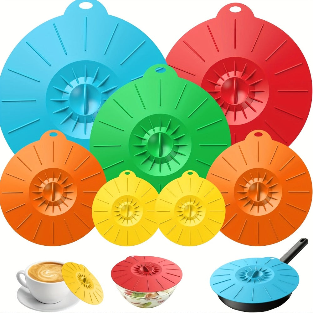 Silicone Food Lids 7 Pack 5 Sizes Reusable Stretch Lids for Bowls Cups Pots Pans ¨C BPA Free Microwave Splatter Cover Airtight Leakproof Food Storage Lids Dishwasher Freezer Safe