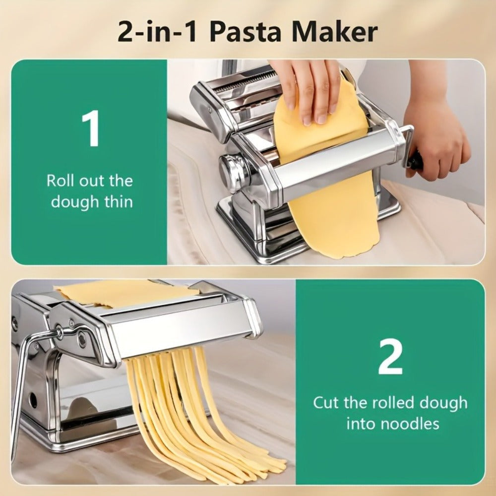 Pasta Maker Machine Manual 9 Adjustable Thickness Settings Stainless Steel Pasta & Noodle Cutter for Spaghetti Fettuccine Lasagna Dumpling Wrappers - Durable Hand Crank Kitchen Tool for Homemade Pasta