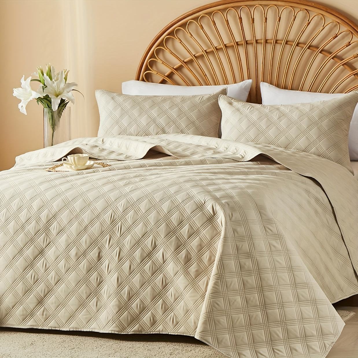 Quilt Set 2-3pcs ¨C Lightweight Microfiber Bedspread Coin Pattern Coverlet All Seasons Twin Full Queen King Cal King