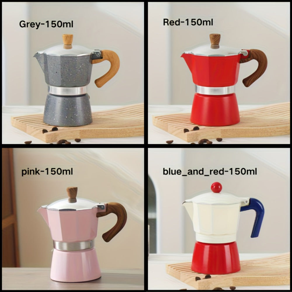 Moka Pot Stovetop Espresso Maker 150ml Classic Aluminum Italian Coffee Pot for Home Brewing Camping Cuban Cafe Style Easy to Use and Clean Multiple Colors Available