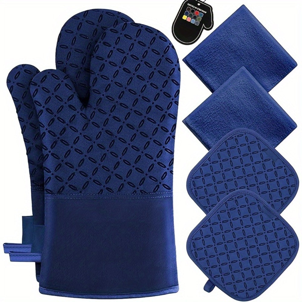 Oven Mitts and Pot Holders Set 6 Piece Heat Resistant Kitchen Gloves Non-Slip Cooking Mitts with Potholder