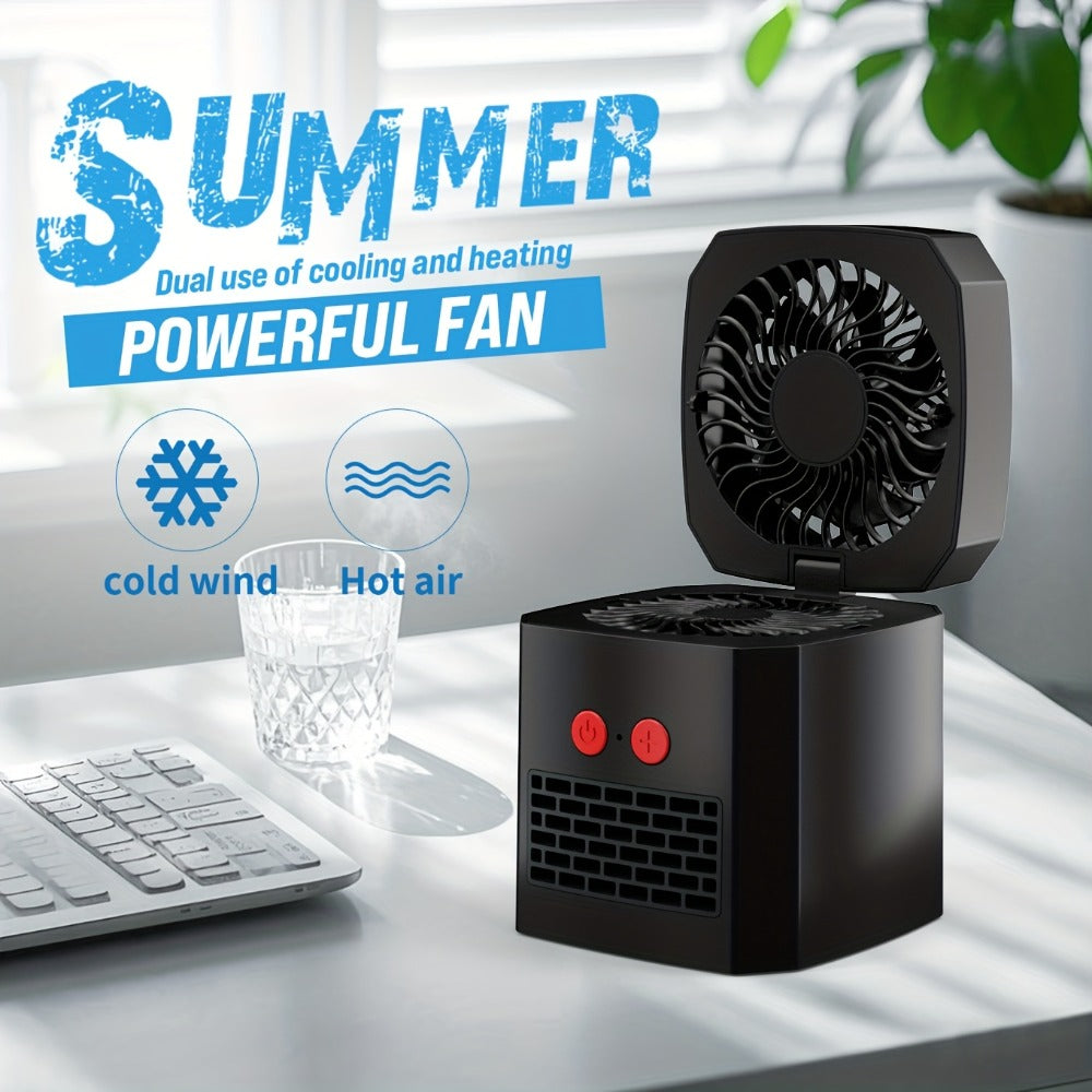 Space Heater Fan 2-in-1 Combo, 400W Portable Desktop Heater with 3-Speed Adjustable Temperature, Dual-Purpose Heating and Cooling Electric Heater, Silent Mini Space Heater for Home and Office