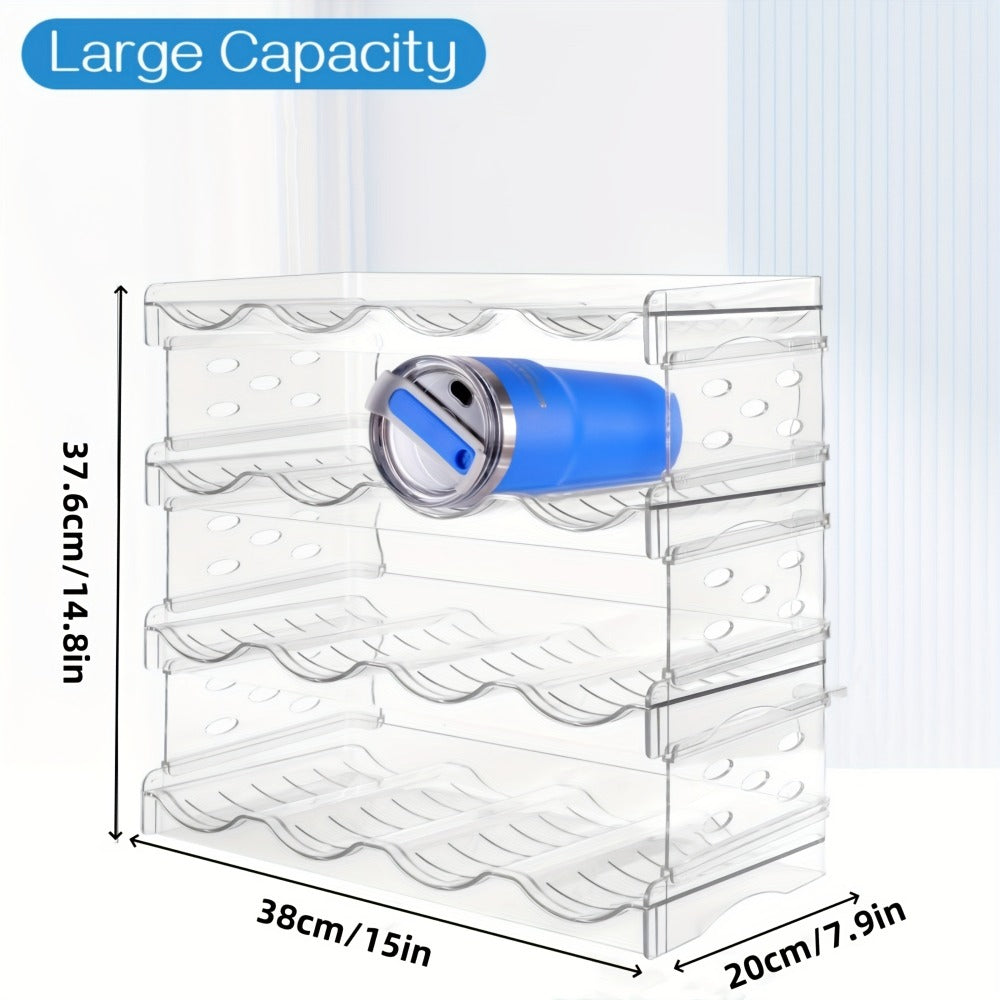 Water Bottle Organizer 4 Tier Stackable - Clear Plastic Cabinet Storage Rack Holds 16 Bottles Space Saving Transparent Pantry Kitchen Organizer | Home Office Pantry Refrigerator Organization