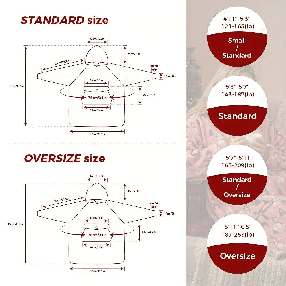 Wearable Blanket Hoodie ¨C Oversized Flannel Sweatshirt Blanket with Pockets for Women & Men, 450-500gsm Thick Warm Winter Cozy