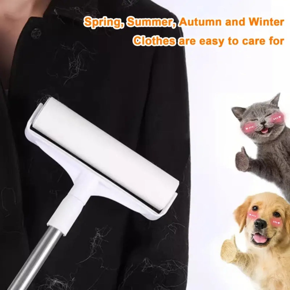 Pet Hair Removal Set 4 Piece Extendable Mop Brush with 3 Sticky Roller Refill Rolls for Floor Sofa Carpet Furniture Lint Roller Mop Combo for Dog Cat Hair Cleaning Home Use