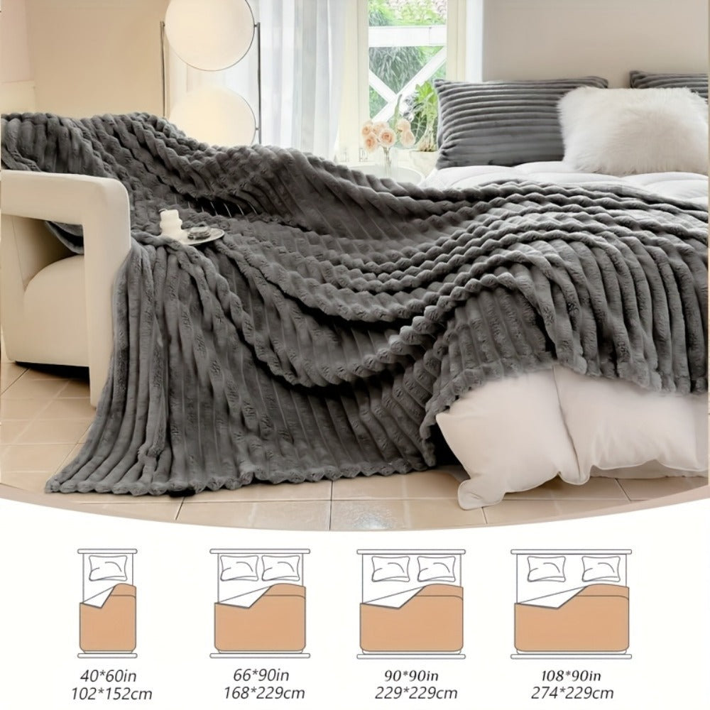 Reversible Faux Rabbit Hair Blanket ¨C Thickened Soft Thermal Throw for Bed, Nap, Office & Camping, All Season, 4 Colors, 5 Sizes