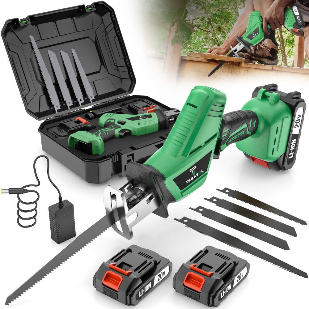 Electric Reciprocating Saw Cordless with LED Light & Safety Lock ¨C Multi-Purpose Cutting Tool with Replaceable Blades, 1 or 2 Battery Options, Carrying Case Included