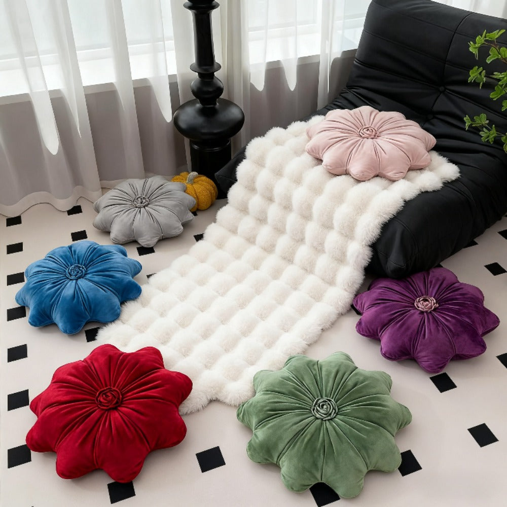 Round Flower Shaped Throw Pillow with Insert 16 Inch Soft Knit Decorative Cushion Machine Washable Zipper for Sofa Bed Car Home Decor 5 Colors