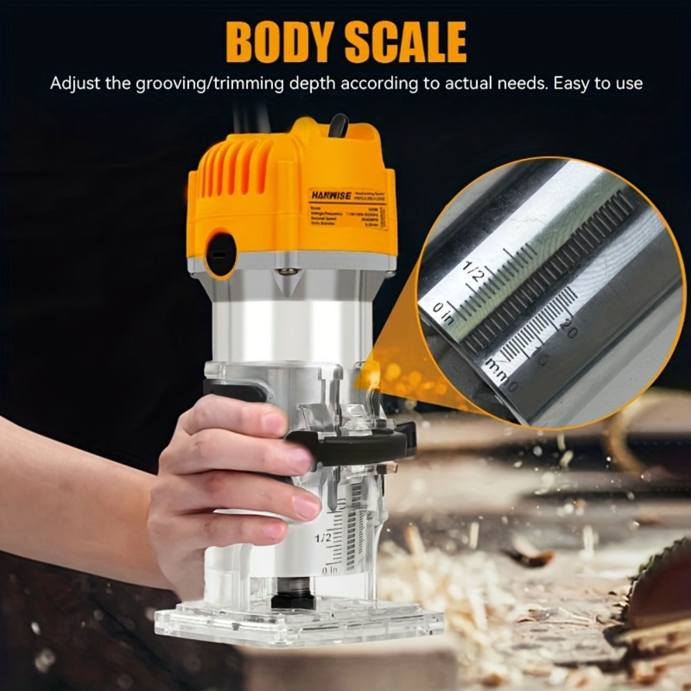 Wood Router 800W 35000 RPM Compact Electric Router Tool | 15-Piece 1/4¡± Bit Set for DIY Woodworking, Edge Trimming, Slotting, Carving & Contour Processing ¨C Variable Speed Rotary Tool