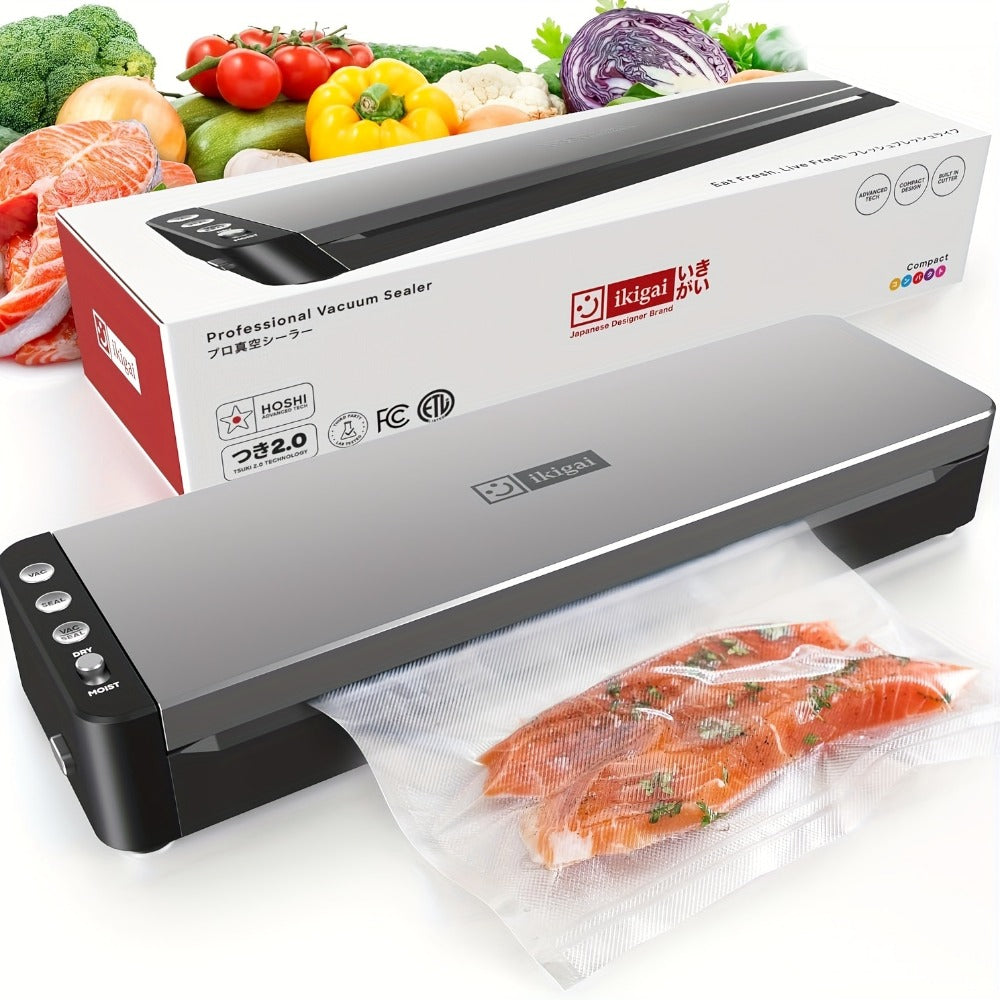 Vacuum Sealer Machine 80kPa Powerful Suction Automatic Food Sealer 125W Dry Wet Modes Stainless Steel Easy Clean Food Preservation System for Home Kitchen