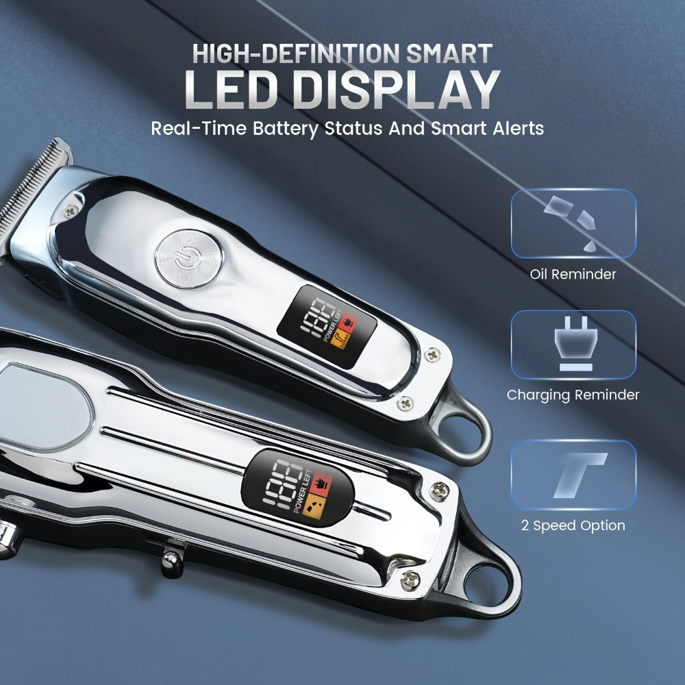Professional Hair Clipper & Beard Trimmer Set - MENSURE Cordless 6000RPM Hair Cutting Kit with T-Blade Trimmer, 7 Guide Combs, LED Display & Type-C Fast Charging, Barber Kit for Men Home & Salon Use