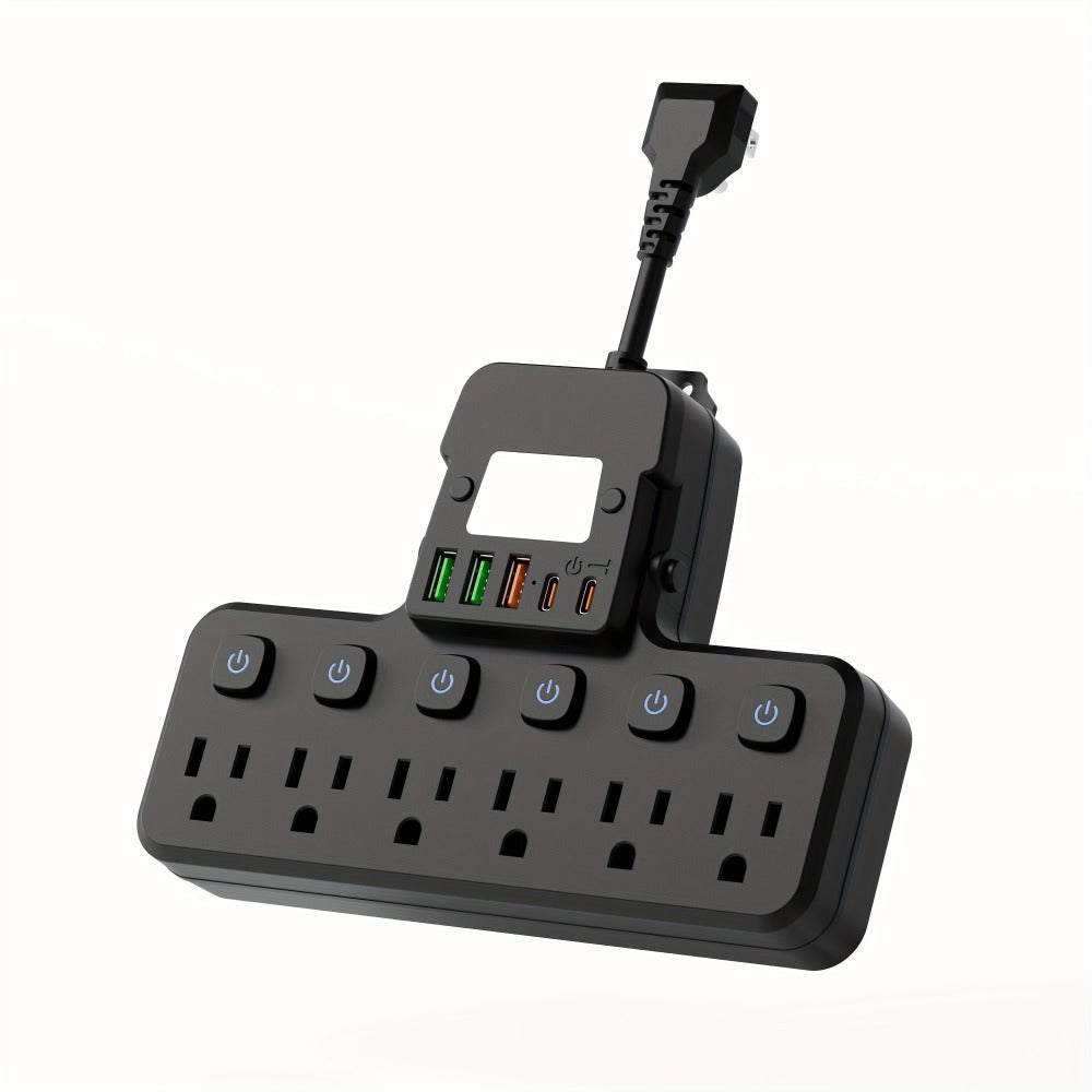 Desktop Power Strip 11-in-1 with 6 AC Outlets 3 USB-A 2 USB-C Ports 6 Individual Switches Multifunctional Charging Station for School Studio Workshop Home Office Desk