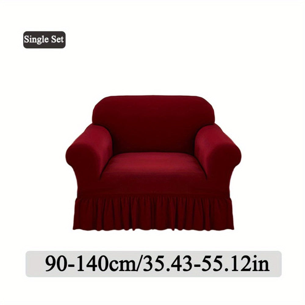 Stretch Sofa Slipcover Lightweight Breathable Elastic Full Cover Skirted Design Anti-Slip Soft Cool Comfort Machine Washable for 3 4 Seater Living Room Furniture Protector