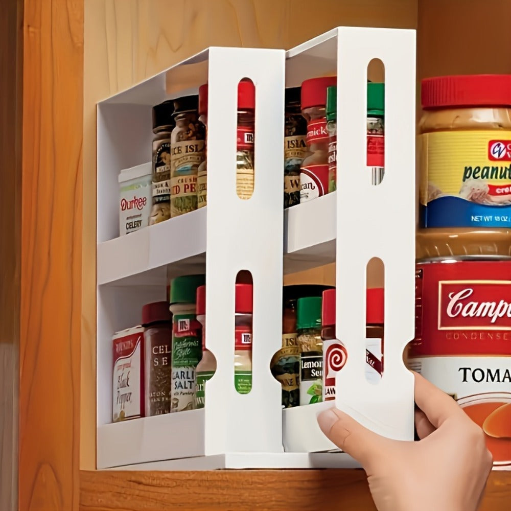 Rotating Spice Rack 2-Tier Turntable ¨C Large Capacity Pull-Out Kitchen Organizer for Countertop & Cabinet ¨C Multi-Functional 360¡ã Spinning Storage Rack for Spices, Condiments & Kitchen Essentials