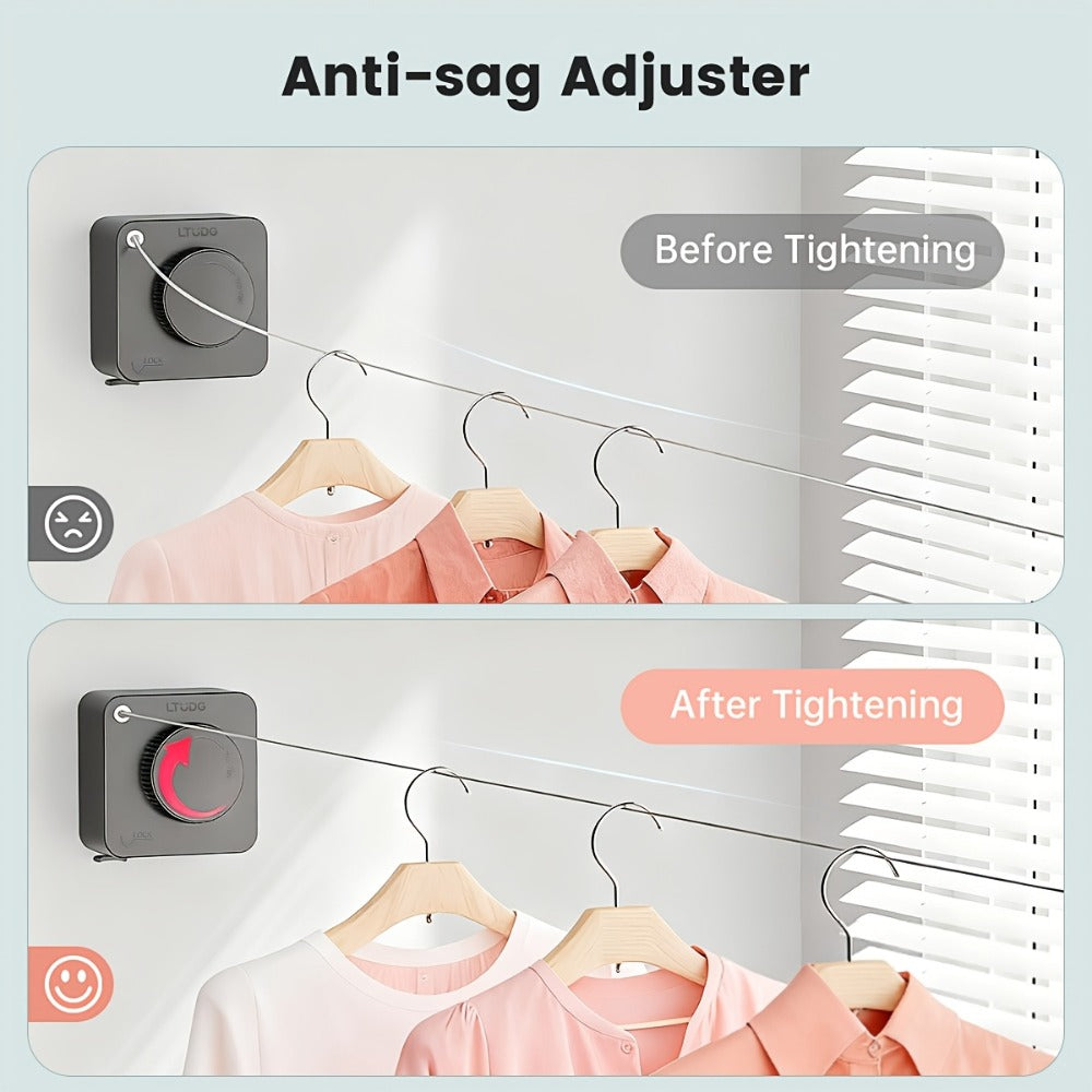 Retractable Clothesline Wall Mounted Stainless Steel Non-Sagging Indoor Outdoor Laundry Drying Line 15.1 Ft Heavy Duty