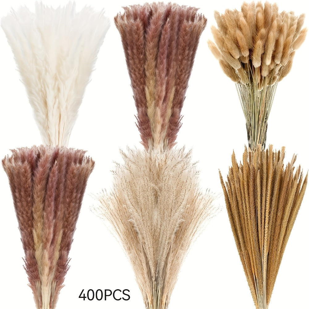 Dried Pampas Grass Decor 17 Inch Natural Bouquet | Boho Home Wedding Party Flower Arrangement White Pampas Brown Reed Bunny Tail Easter Basket Stuffers Mother's Day Gift