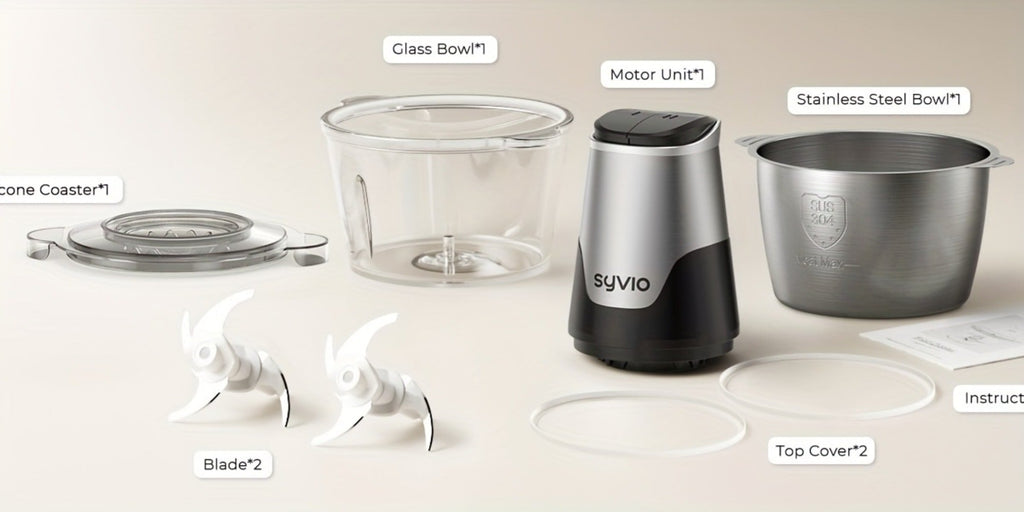 Mini Electric Food Processor 450W with 2 Bowls & 4 Bi-Level Blades, Meat Grinder & Vegetable Chopper for Baby Food, Onion, Meat & Herbs, 2-Speed 8-Cup Food Chopper, Black