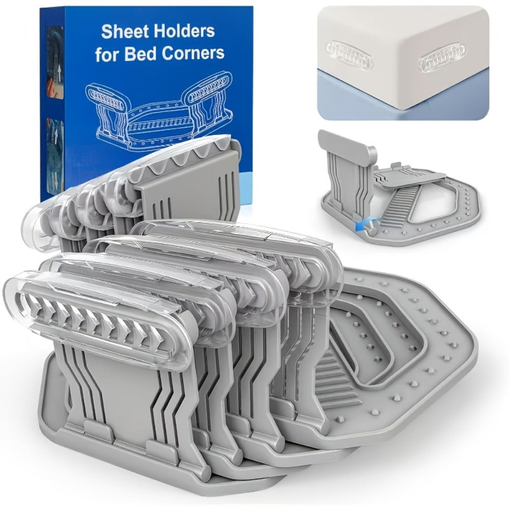 Bed Sheet Holder Straps ¨C Heavy-Duty Mattress Sheet Grippers, No More Loose Bedding, Universal Fit for All Mattress Depths & Sheet Styles, Easy One-Time Installation, White & Gray