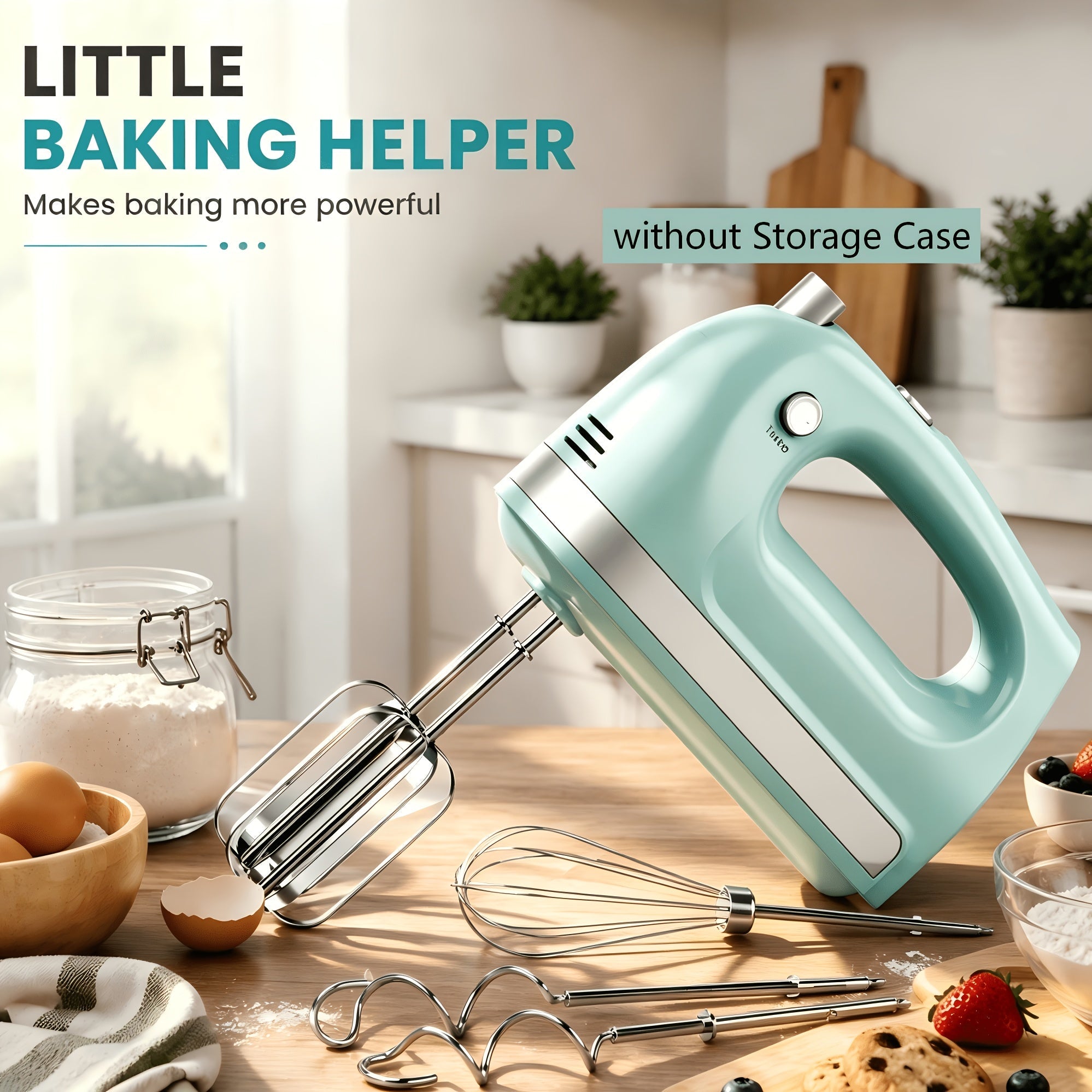Electric Hand Mixer 5 Speed Turbo Boost - 5 Stainless Steel Accessories, Optional Storage Case, Handheld Mixer for Cookies, Cake, Bread & Baking, Kitchen Gift in 5 Colors Pink Green Purple Black