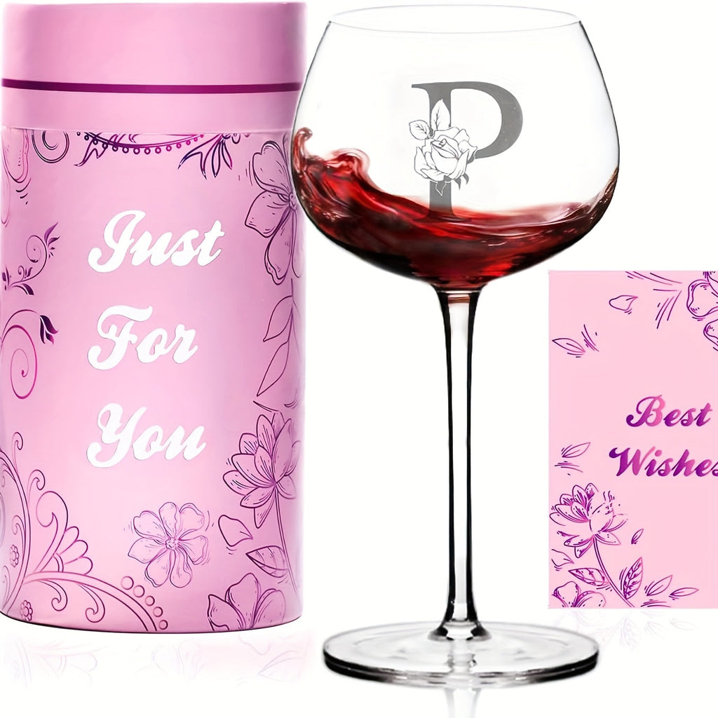 Personalized Wine Glass Gift for Women ¨C A-Z Initial Letter Monogrammed Wine Glass with Gift Box & Greeting Card ¨C Unique Birthday, Christmas & Mother's Day Gift for Mom, Best Friend & Sister