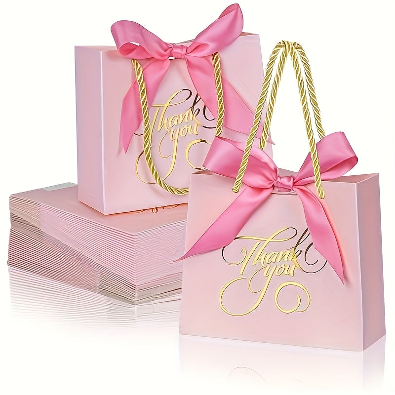 Small Thank You Gift Bags with Handles Bulk 50 Pack 5.5x2.5x4.7 Inch Party Favor Bags for Bridal Shower Birthday Baby Shower Wedding Goodie Bags Treat Bags Gift Wrap Bags