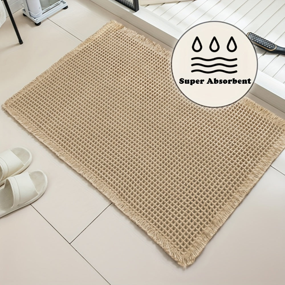 Non-Slip Bath Mat with Tassels Super Absorbent Ultra Soft Machine Washable Bathroom Rug with Anti-Skid Backing 2 Sizes