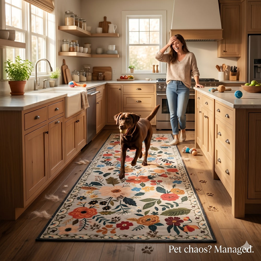 Bohemian Floral Plush Rug Non-Slip Machine Washable ¨C Soft Floral Runner Mat for Bedroom, Kitchen, Bathroom, Entryway & Living Room ¨C Easy Clean Indoor Home Decor Mat, 4 Sizes