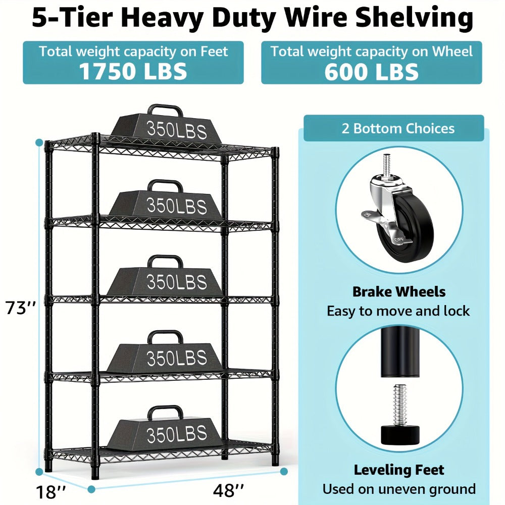 Metal Storage Shelving Unit Heavy Duty Adjustable 4 5 Tier Steel Shelf Rack for Garage Kitchen Pantry Workshop Black Chrome MZG