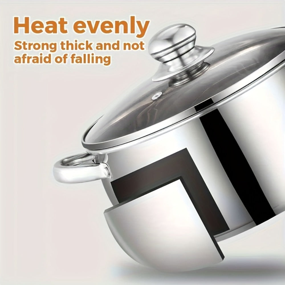 Stainless Steel Soup Pot Apple Pot Heat Resistant Handles Dishwasher Safe Versatile Cookware for Boiling Steaming Stewing Everyday Kitchen Cooking Healthy Safe Silver