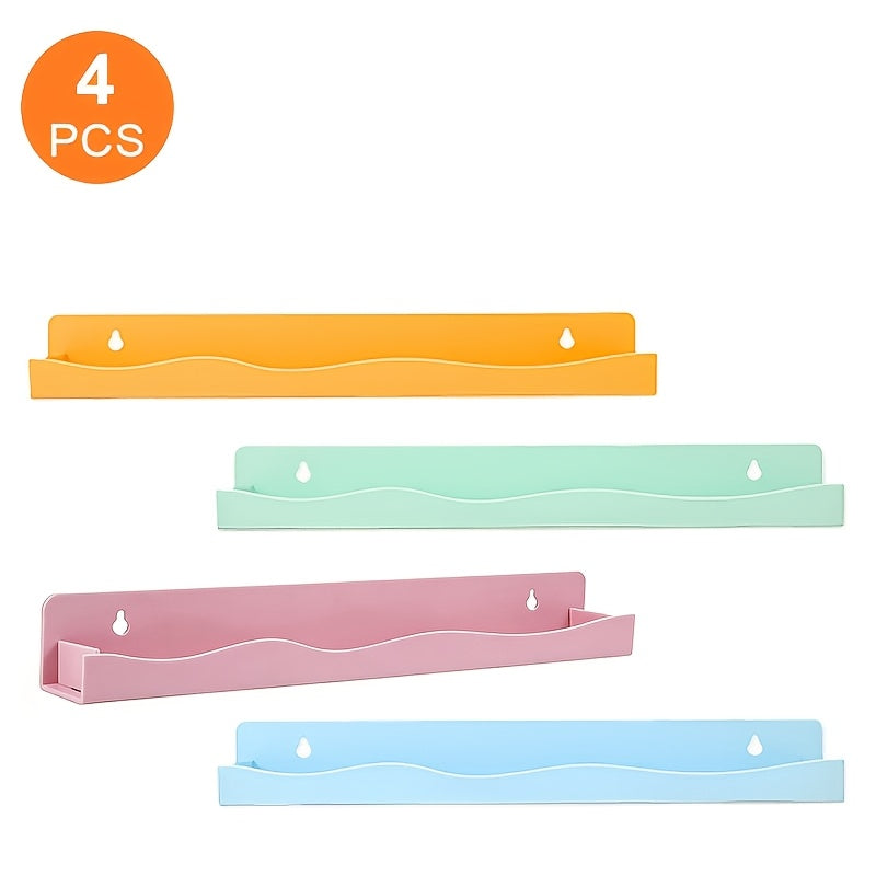 Iridescent Acrylic Floating Shelves Wall Mounted ¨C Colorful Rainbow Storage Rack for Nail Polish, Cosmetics & Sundries, Art Deco Style Bathroom & Bedroom Shelf, 2 or 4 Pack (Pink / Macaron / Clear)