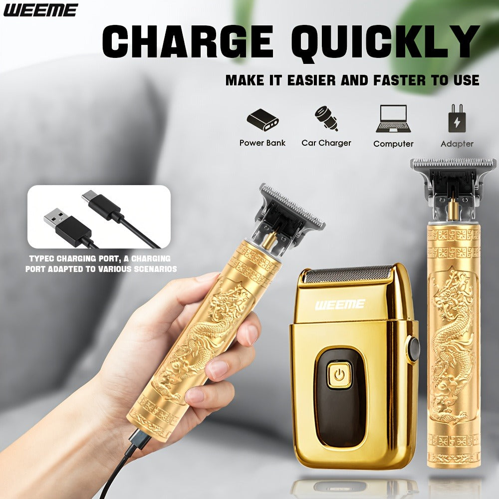 Men's Electric Hair Trimmer and Beard Trimmer 2-Piece Set Cordless Hair Clipper Short Beard Shaver for Haircut Shaving Styling Home Car Travel Use