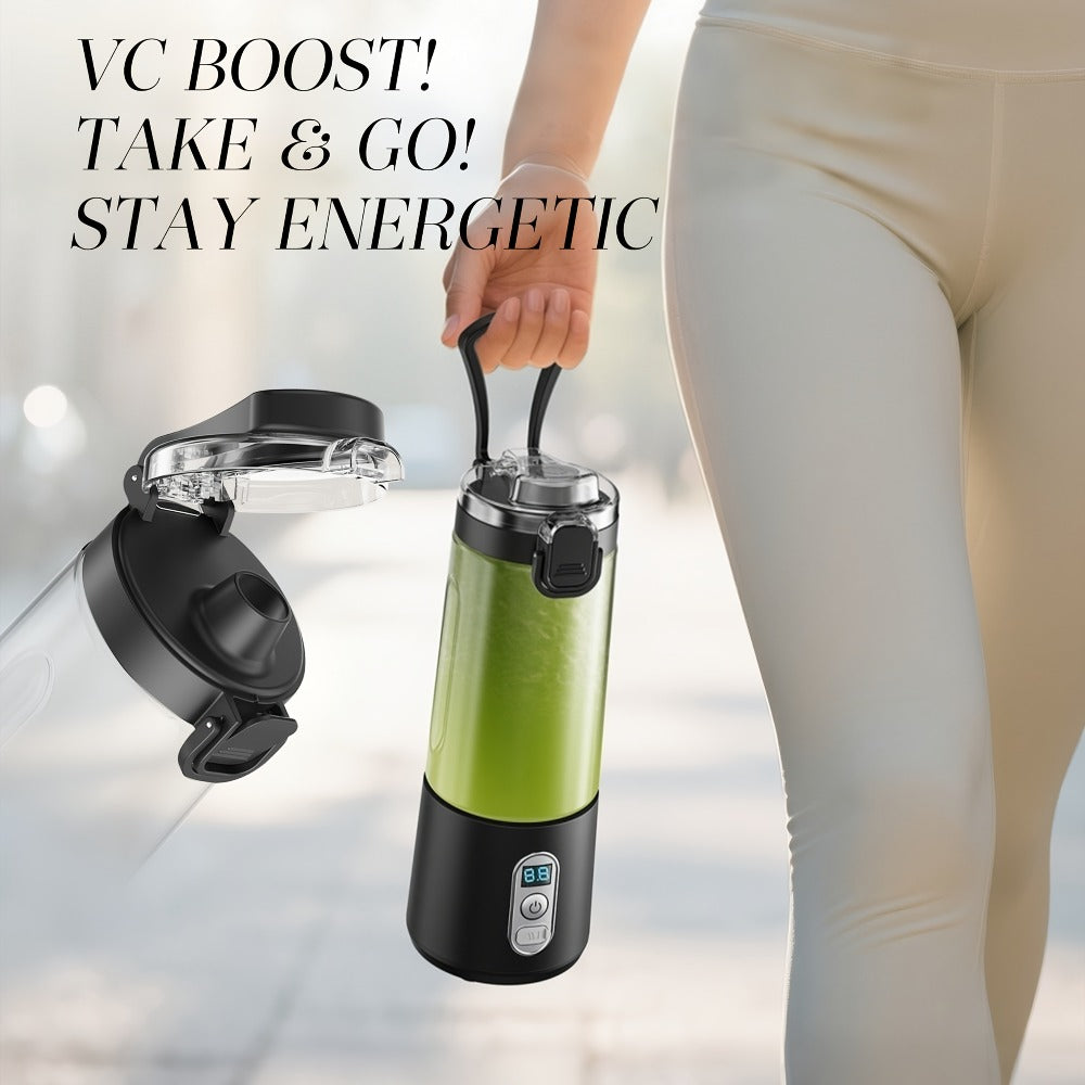 Portable Smoothie Blender USB-C Fast Charge 6-Blade Stainless Steel ¨C Digital Timer Battery Display High-Speed Ice Crush No-Spill Lid | Protein Shake Gym Travel Blender in Black Pink White